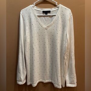 Tommy Hilfiger Ivory V Neck Sweater with Dotted Stud Design Size L 100% Cotton